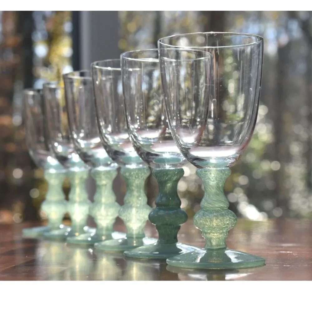 Set of 6 Villeroy & Boch Isabelle Green (Dark Jade) Claret Wine Glasses